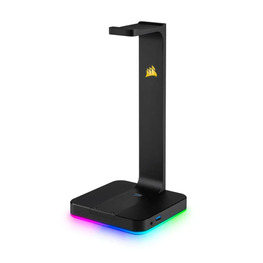 ST100 RGB Gaming Headset Stand-Black; 3.5mm Analog Jack; Dual USB 3.1 Type-A; RGB lighting .