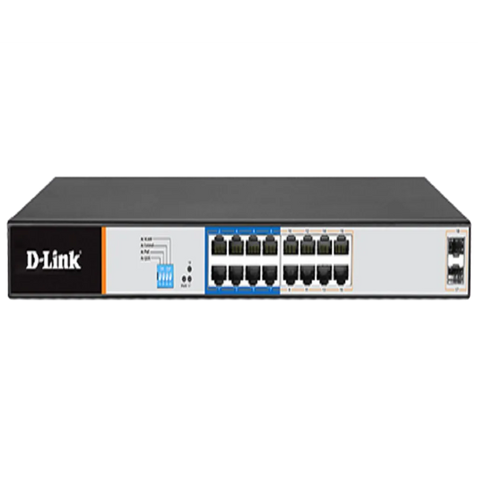 16 PoE 10/100/1000 ports + 2 Gigabit SFP ports Long Range Smart Switch 150W total POE budget; Max Distance 250m