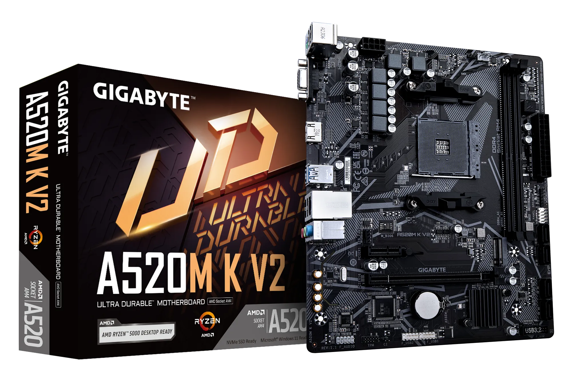 GIGABYTE AMD A520M-K for 3rd/4th/5th Generation AMD Ryzen™ processors; 2x Dual DDR4; 1x M2; HDMI; VGA