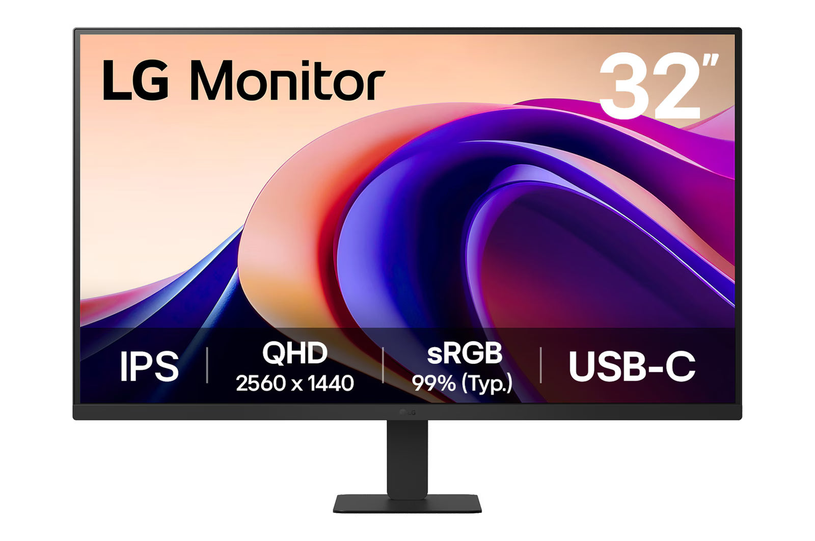 LG UltraFine 32'' QHD IPS Monitor 100Hz with USB-C; 2560x1440 IPS; 3-Side Virtually Borderless Design; HDMI; USB-C; Tilt