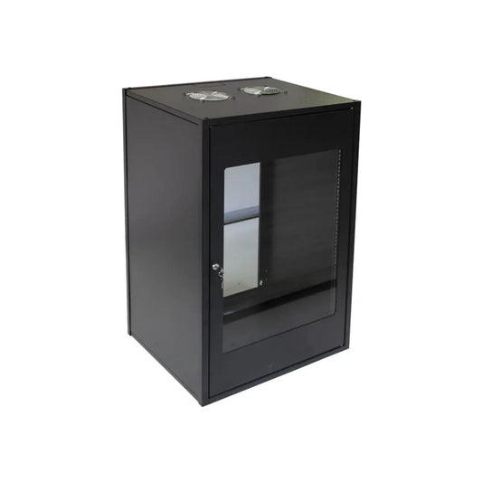 RCT 4U AP Pre-coated black wall mount cabinet 2x uprights 2x glands + Screws; 450mm GLASS DOOR.
