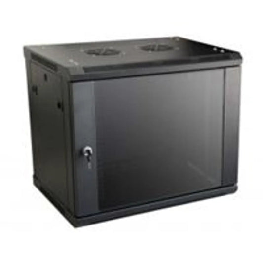 RCT 4U AP Pre-coated black wall mount cabinet 2x uprights 2x glands + Screws; 450mm PERFORATED DOOR.