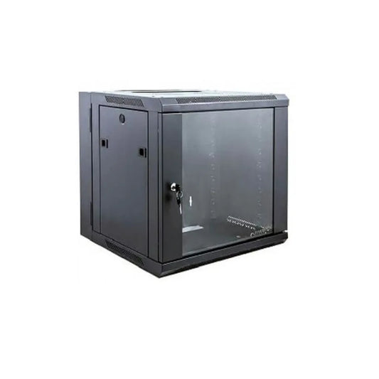 RCT 6U AP Pre-coated black wall mount cabinet 2x uprights 2x glands + Screws; 450mm PERFORATED DOOR.