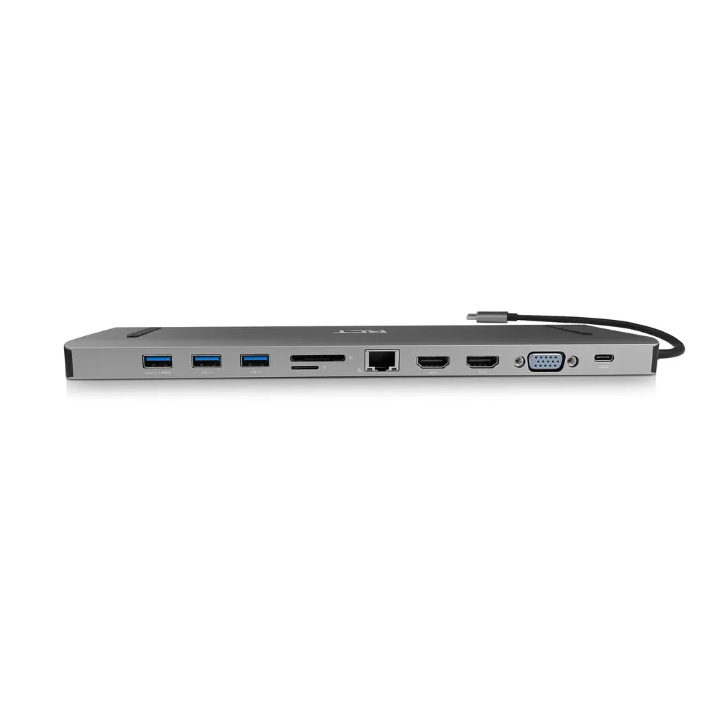 RCT DS-CN3269 USB TYPE C DESKTOP DOCKING STATION WITH 2*HDMI 1*VGA 3*USB3.0 1*GIGABIT RJ45 AUDIO OUT AND SD AND MICROSD CARD REA