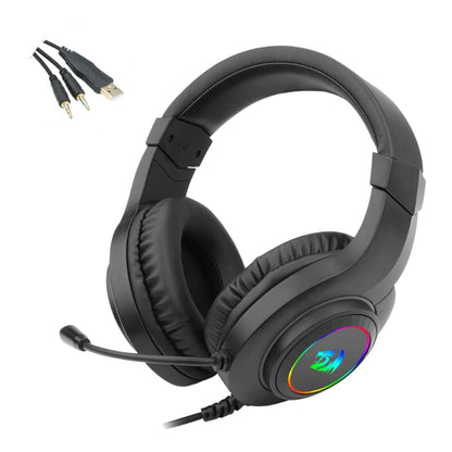 REDRAGON Over-Ear HYLAS Aux (Mic and Headset)|USB (Power Only)
 RGB Gaming Headset - Black
