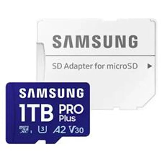 Samsung MB-MD1T0SA PRO Plus microSDXC 1TB Memory Card; Read : up to 180MB/s Write : up to 130MB/s  with UHS-1 interface; Speed C