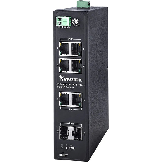 VIVOTEK Industrial POE Switch 4x GE POE; 2x GE; 2x SFP;  No Power Supply