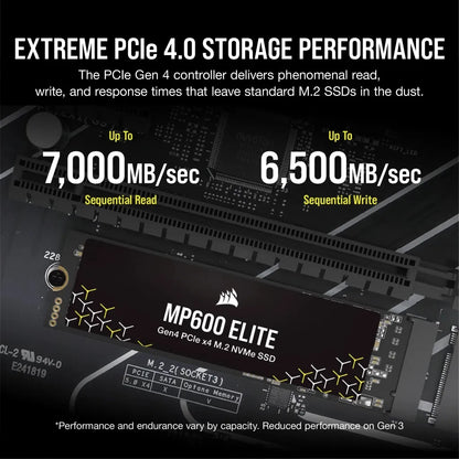 Corsair MP600 ELITE 2TB Gen4 PCIe x4 NVMe M.2 SSD (no heatsink); Read Up To 7000MB/s; Write up to 6500MB/s