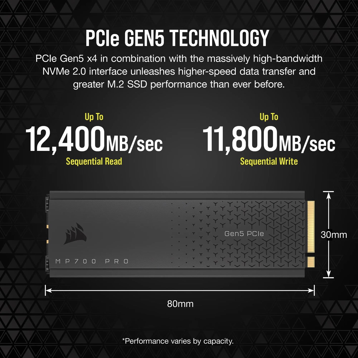 Corsair MP700 PRO 2TB M.2 NVMe PCIe Gen. 5 x4 SSD with Cooler; Read Up To 12 400MB/s; Write up to 11 800MB/s