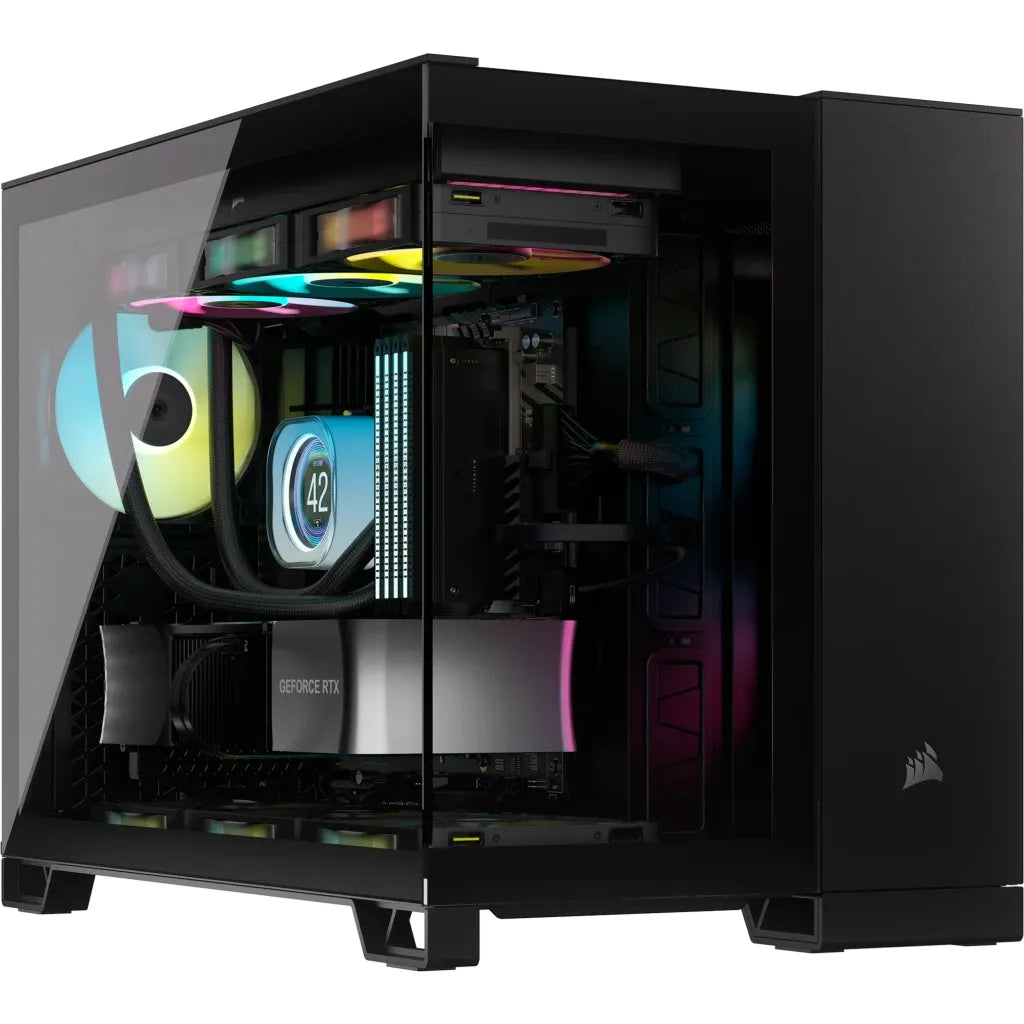 2500D Airflow Black Mid-Tower Dual Chamber PC Case; 2x 3.5'' |  2x 2.5'' Drive Bays; Up to 360mm Radiator compatible