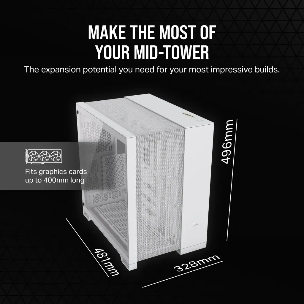 6500D Airflow White Tempered Glass Mid-Tower; 2x 3.5'' |  2x 2.5'' Drive Bays; Up to 360mm Radiator compatible