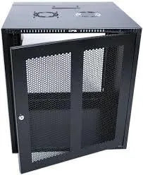 RCT 4U CP black wall mount cabinet 2x uprights 2x glands + Screws; 450mm GLASS DOOR.