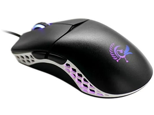 Ducky Mouse Feather Black and White - Huano Blue switches; PixArt sensor; 16000 DPI.