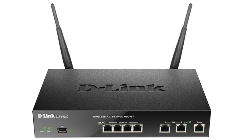 D-Link Unified Wireless AC Services Router;  4x Gigabit Ethernet LAN; 2x Gigabit Ethernet WAN; 1x USB 2.0