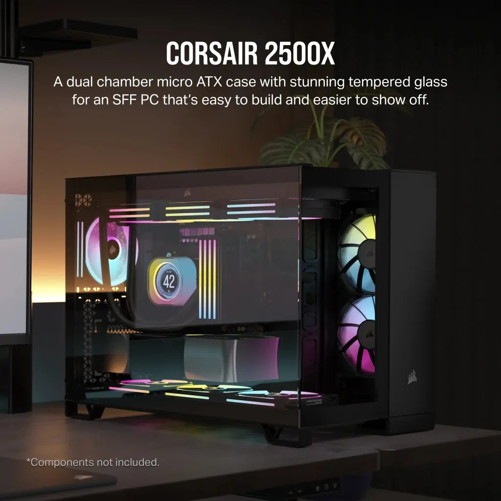 2500D Airflow Black Mid-Tower Dual Chamber PC Case; 2x 3.5'' |  2x 2.5'' Drive Bays; Up to 360mm Radiator compatible