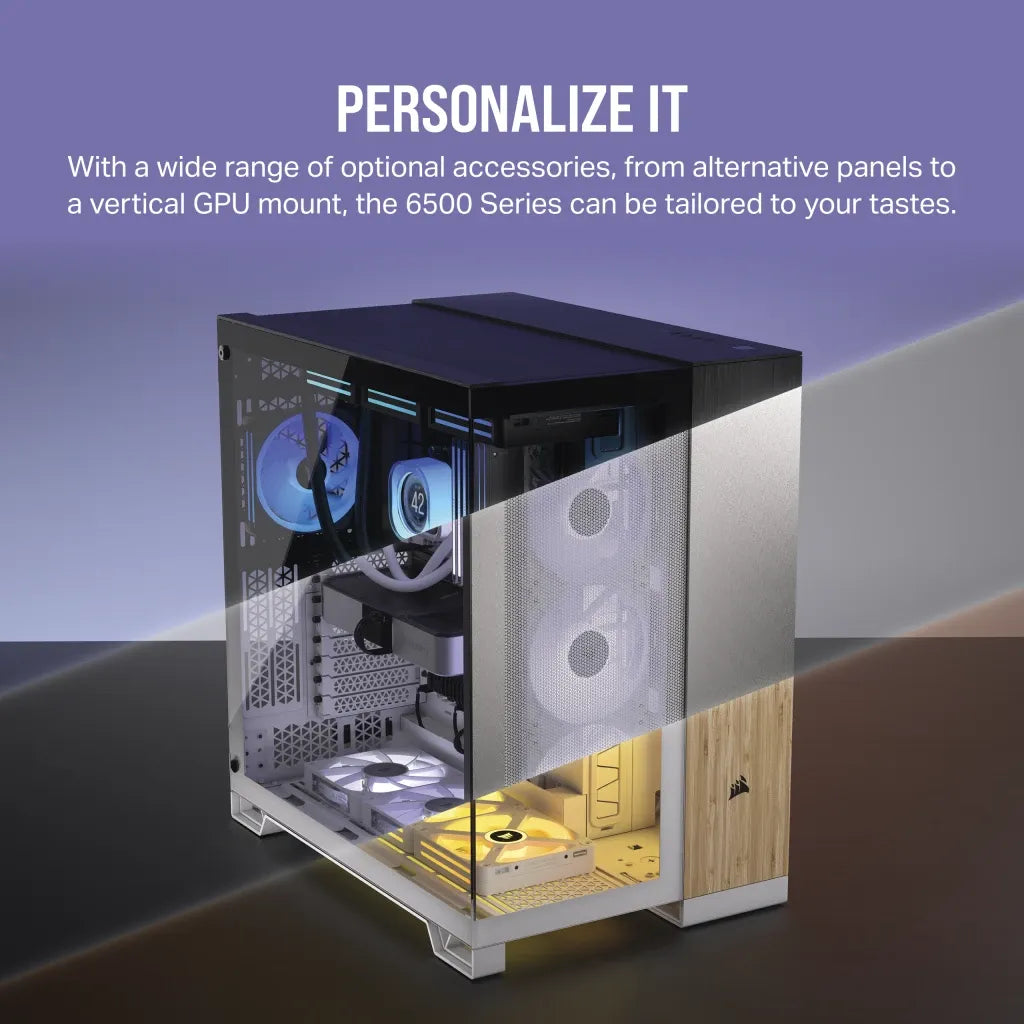 6500D Airflow Black Tempered Glass Mid-Tower; 2x 3.5'' |  2x 2.5'' Drive Bays; Up to 360mm Radiator compatible
