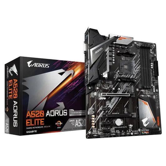 GIGABYTE Aorus AMD A520 Elite Chipset for 3rd Gen AMD Ryzen™ Processors; 4x Dual DDR4; 1x M2; DVI-D/HDMI; ATX.