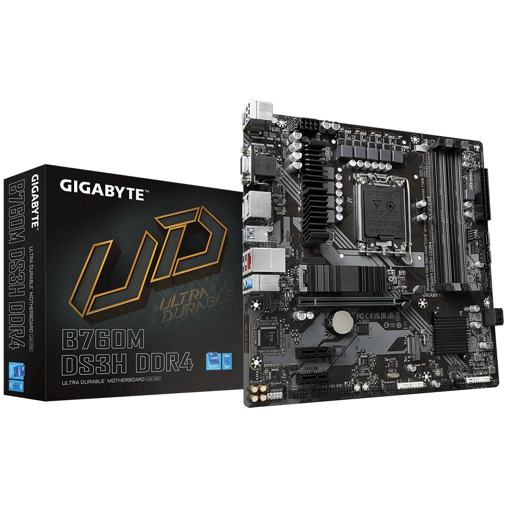 GIGABYTE Motherboard Intel® B760 Chipset for LGA 1700; 4x DDR5; 2x M2; VGA/HDMI/DP x2; mATX.