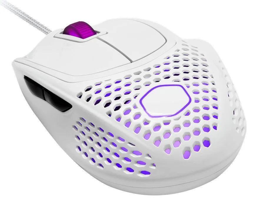 Cooler Master Gaming Mouse MM 720 Gloss White; Ultra Light 53g ; UltraWeave Paracord Cable; Pixart PMW3389 Sensor; PTFE Skates.