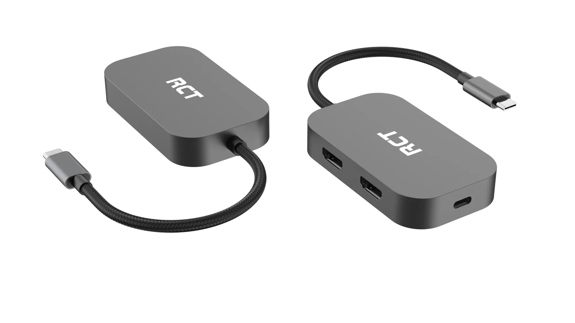 RCT 3-in-1 USB Type C Adaptor with dual HDMI; USB Type C Power Pass Through and Multi-Steam Transport technology