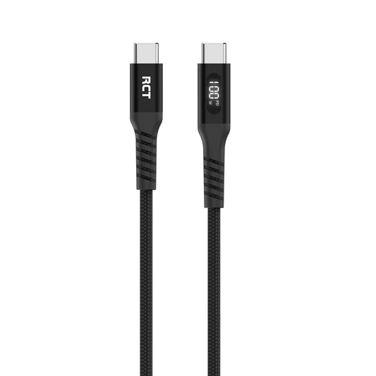 RCT USBC-USBC 2M Sync & Charge Cable (Black with LED Display)