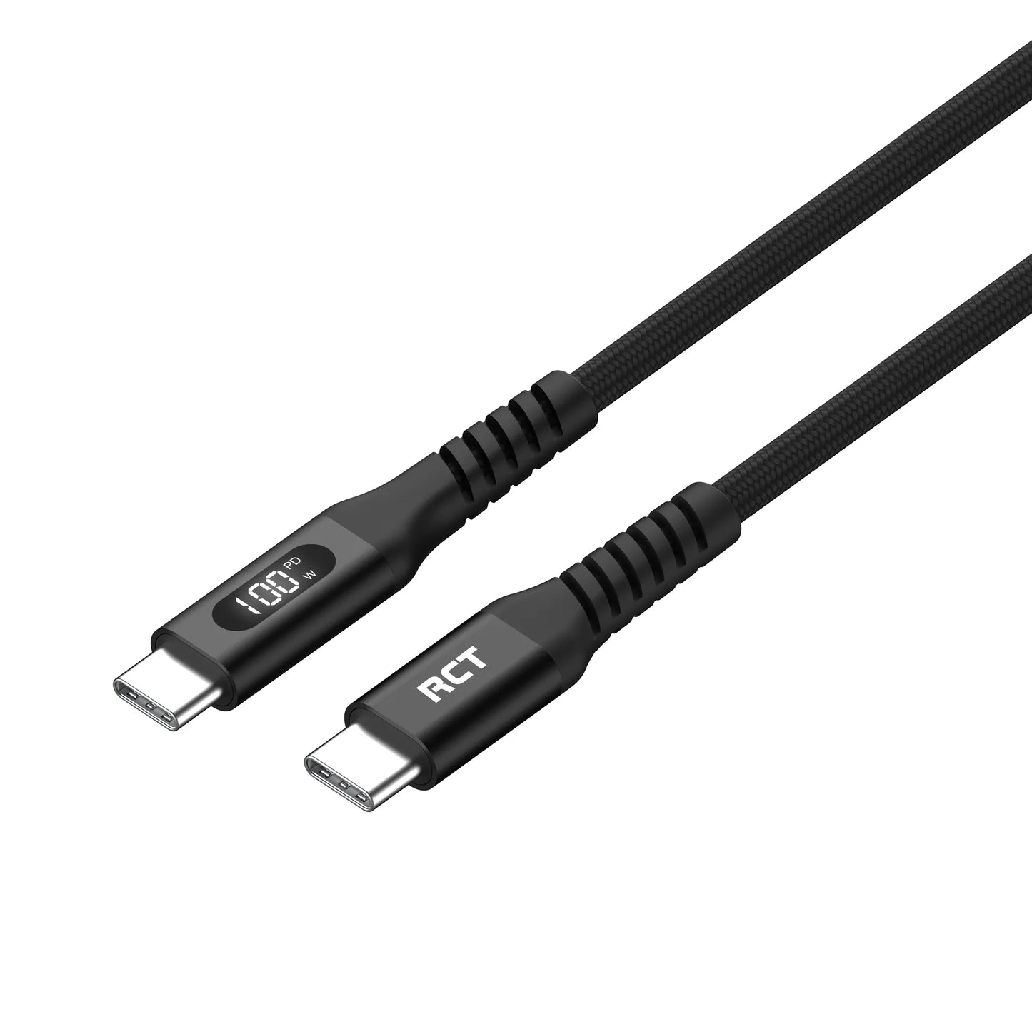 RCT USBC-USBC 2M Sync & Charge Cable (Black with LED Display)