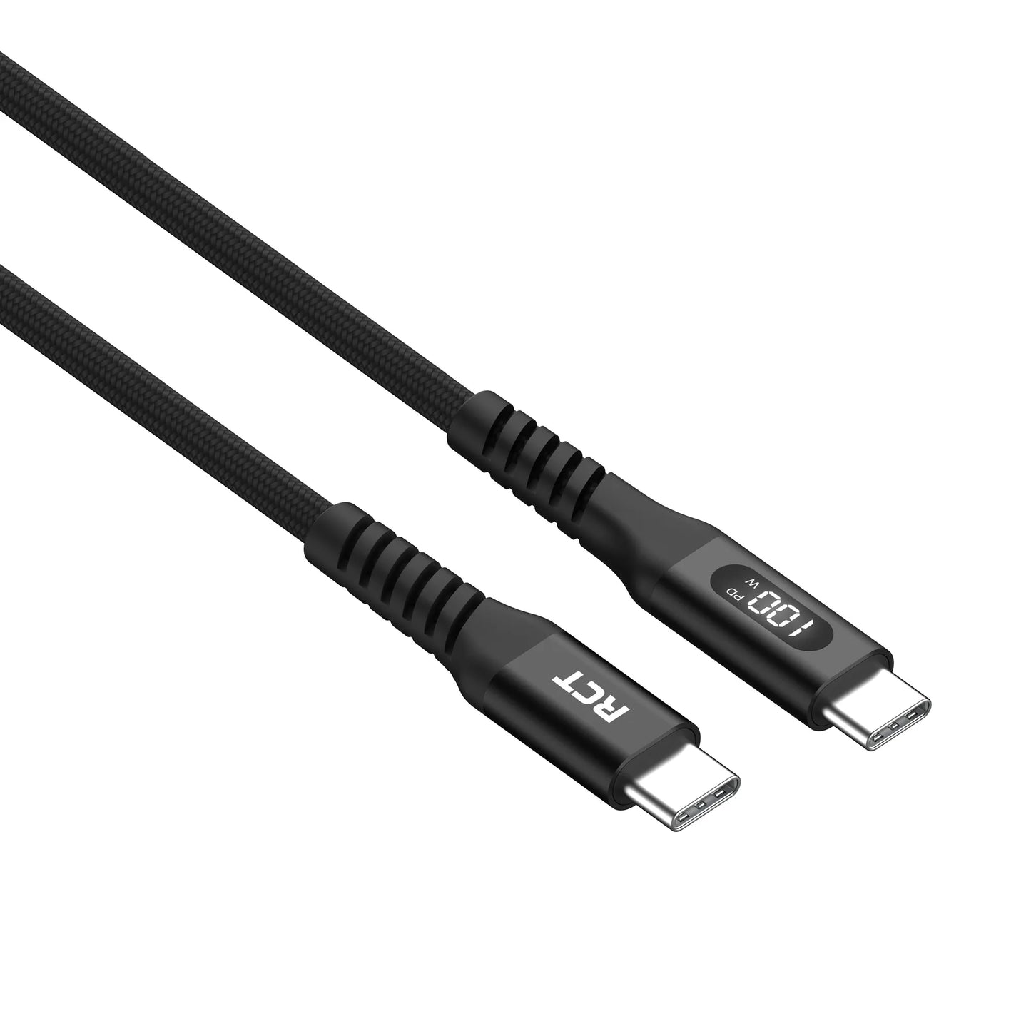 RCT USBC-USBC 2M Sync & Charge Cable (Black with LED Display)