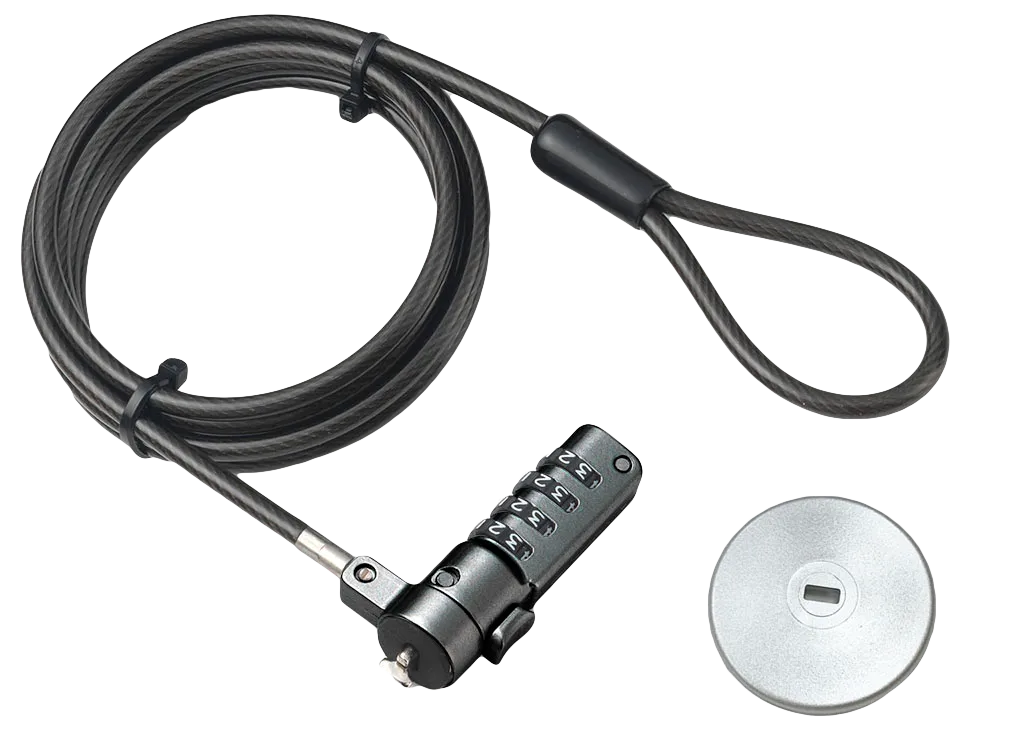 RCT 4-digit combination universal notebook security lock with interchangeable lock heads and K slot adaptor kit
